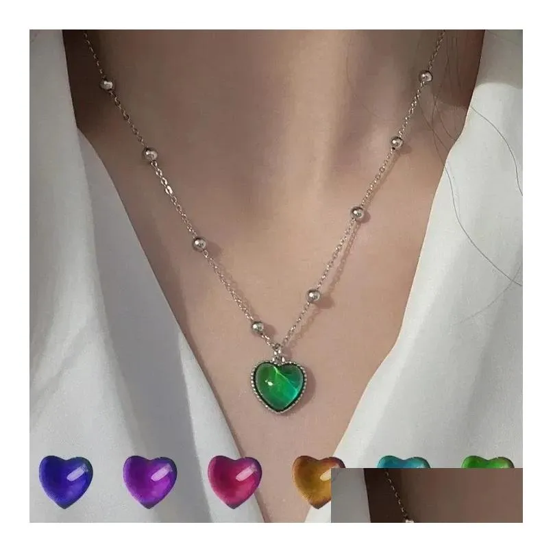 Anhänger Halsketten Thermochrome Stimmungsmonitor Herz Halskette Farbwechsel als Emperatur Frauen Mädchen Schlüsselbein Kette Liebhaber_voghion.com