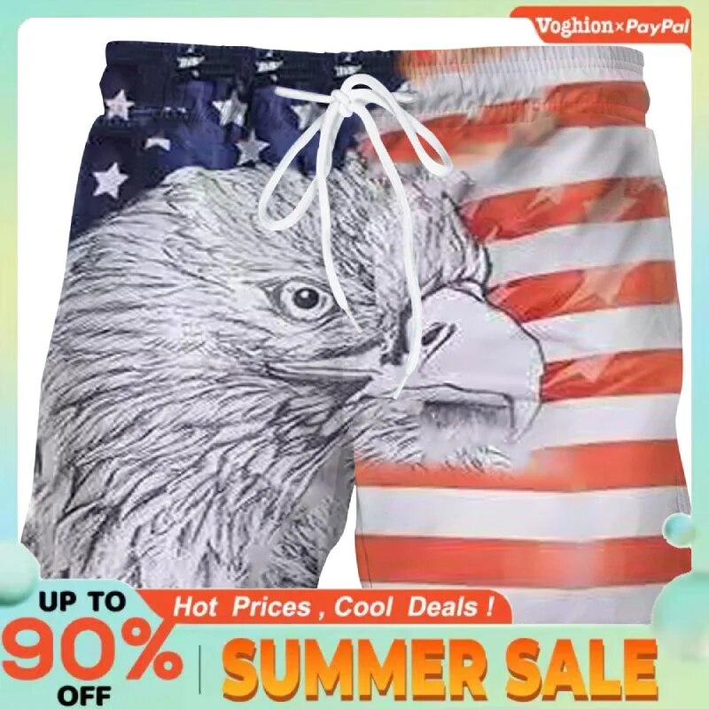 Summer New Beachwear Short d'impression numérique 3D pour drapeau du jour de l'indépendance des sports pour hommes_voghion.com