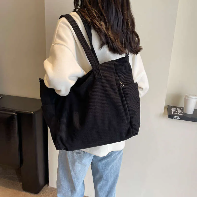 New Corduroy Material Tote Large Capacity Shoulder Handheld Crossbody Bag_voghion.com