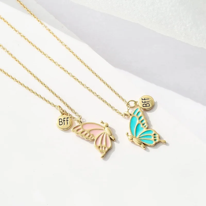Pendant Necklaces 2PCS Cartoon BFF Couple Avocado Butterfly Dolphin Friends Chains Pandent Necklace Fashion Kids_voghion.com