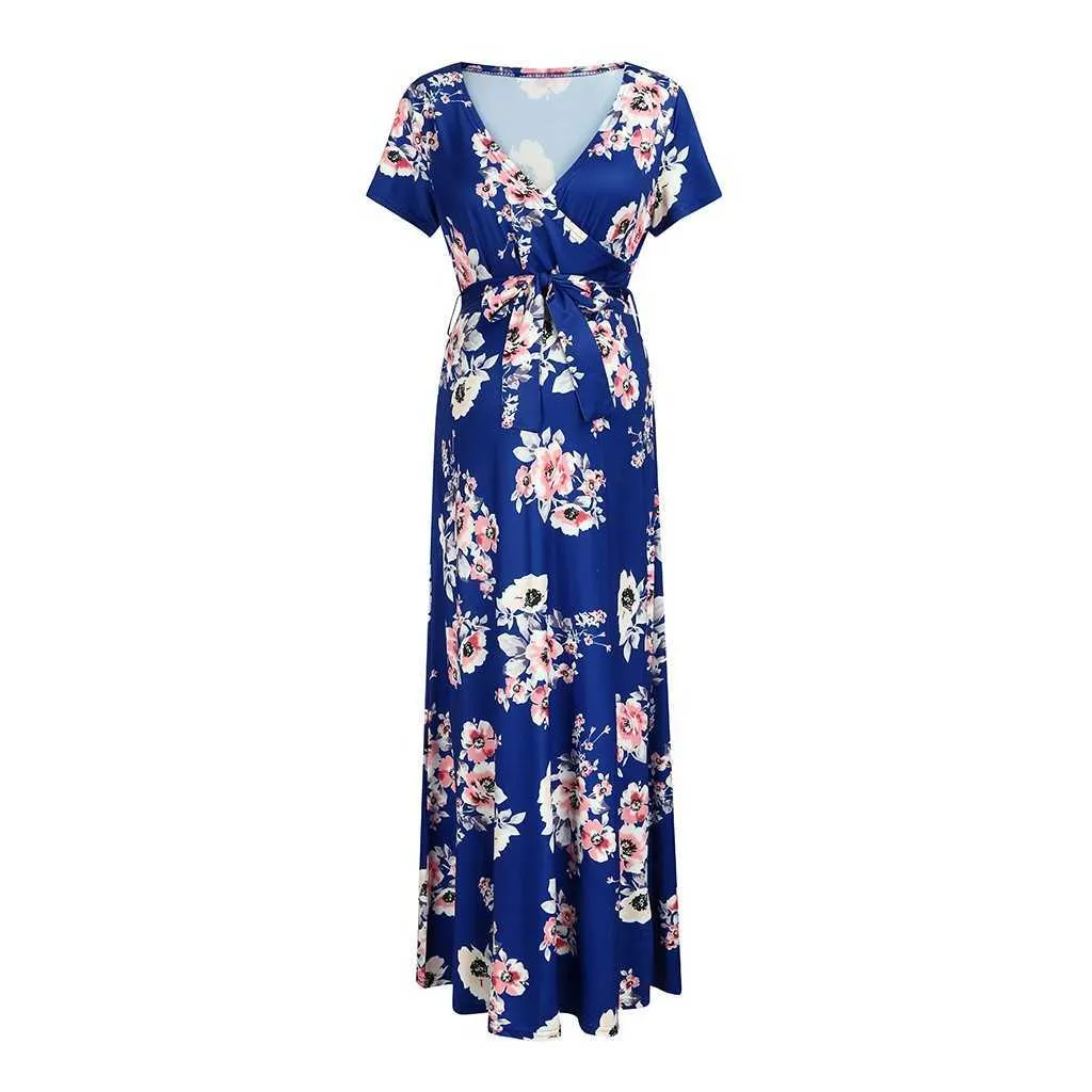 Women's Long Dress Prom Clothes Floral Printed V Neck Summer Pregnancy Dresses For Pregnant Women Maternity Clothing_voghion.com