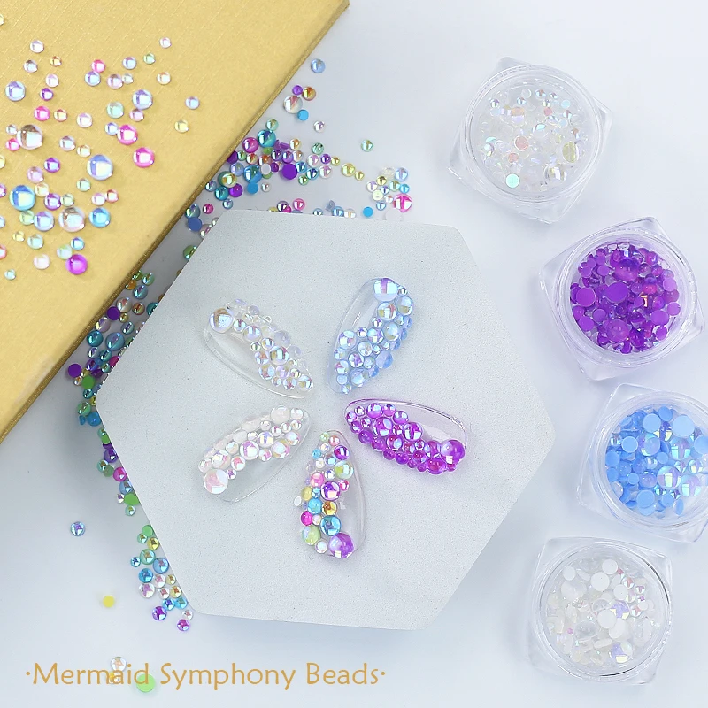 Arte Clavo Magic Color Mermaid Round Glass Crystal Bead Used for Nail Art Microbeads 3D Flat Back Nail Art Decoration Accessory_voghion.com