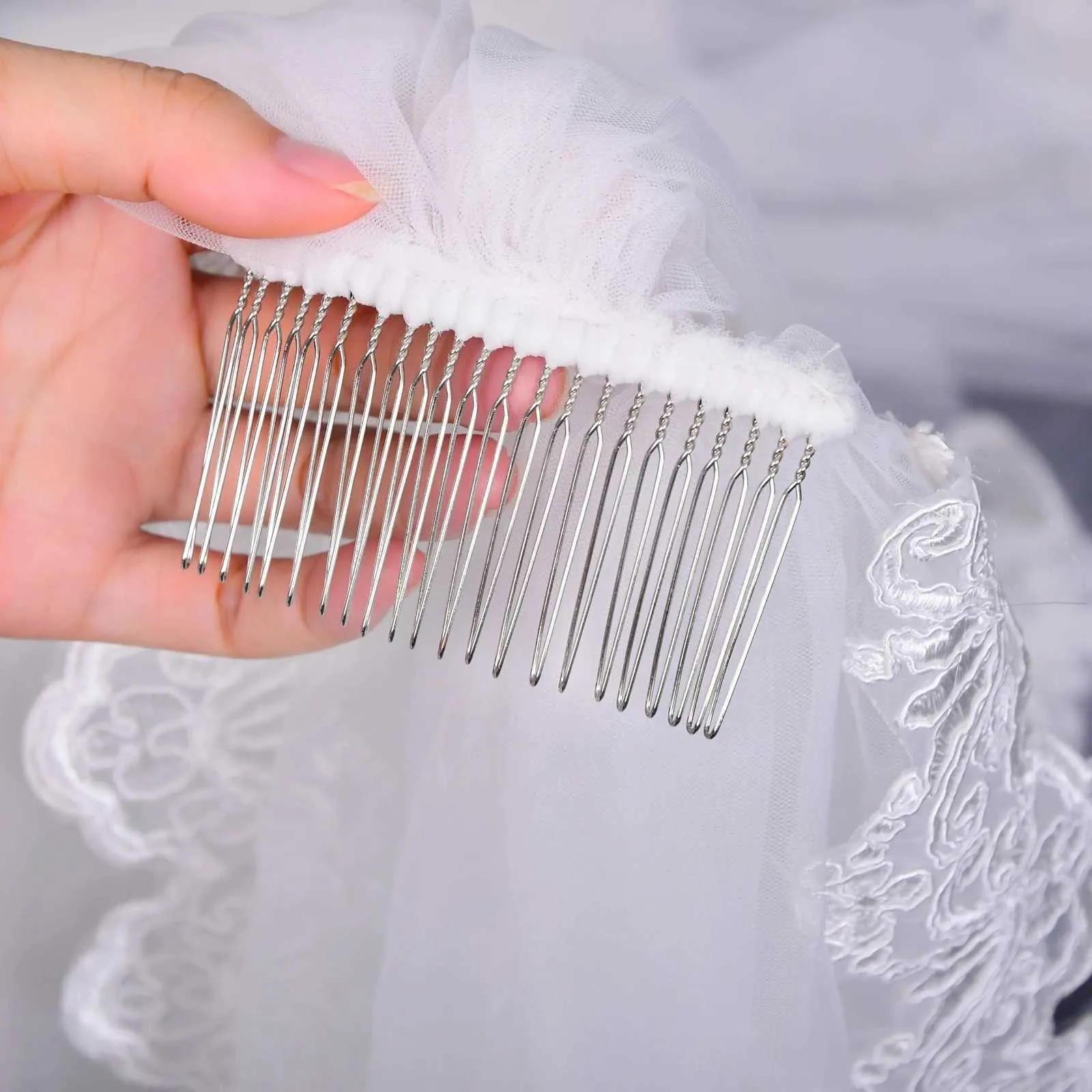 Long Bridal Veil Cathedral Tulle Lace Applique Wedding Accessory_voghion.com