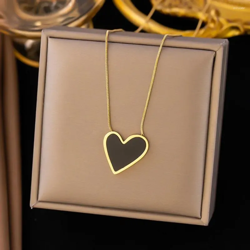 Catene in acciaio inossidabile grande cuore nero collana pendente per donna ragazza moda girocollo gioielli resistenti allo sbiadimento_voghion.com