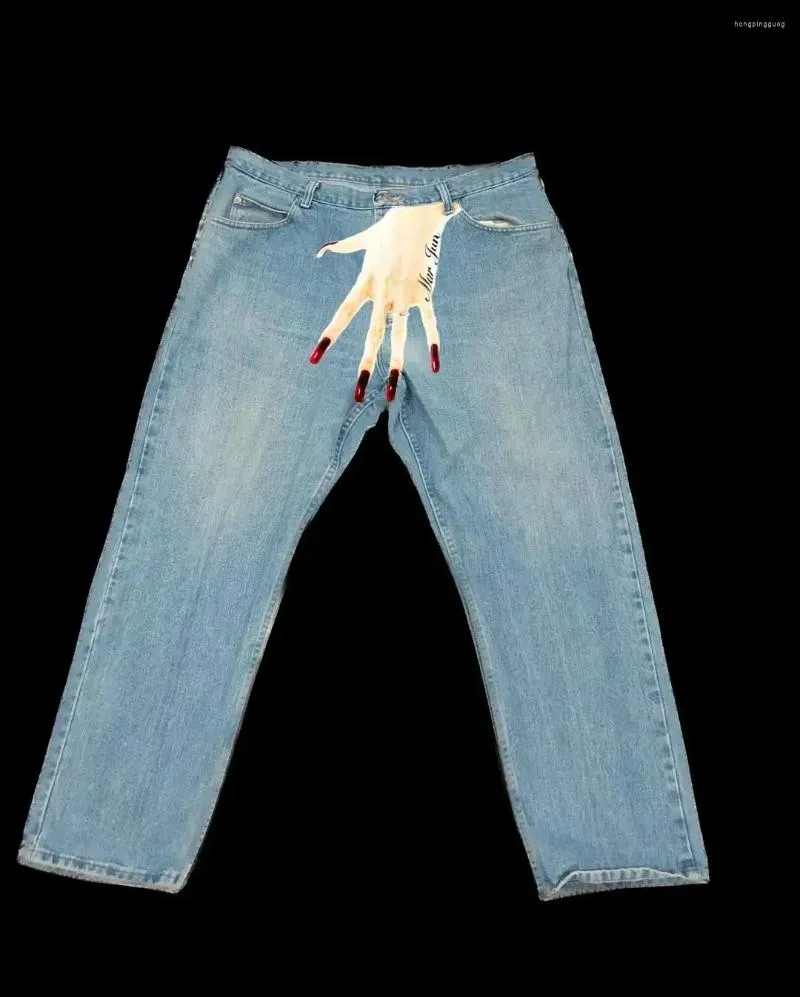 Muške traperice Y2k Gothic Hip Hop Palm Print Baggy Haruku modne muške i ženske ulične mode visokog struka traperice Vintage_voghion.com