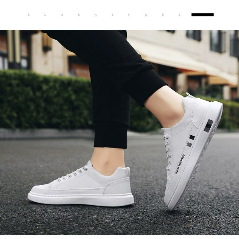 Casual For Men Autumn New Flat Breathable Fashion Lace Up Running White Leather Sneakers Male Students Walking Shoes_desvips.com