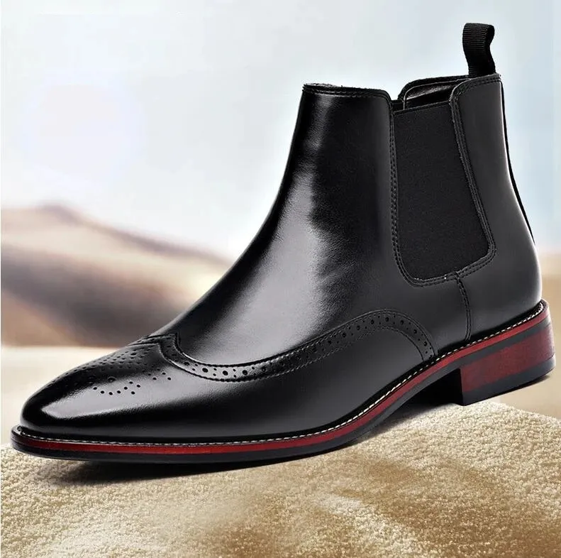 Botas clásicas retro para hombre, de piel brogue, hasta el tobillo, estilo británico, zapatos de negocios informales cortos 240611_voghion.com