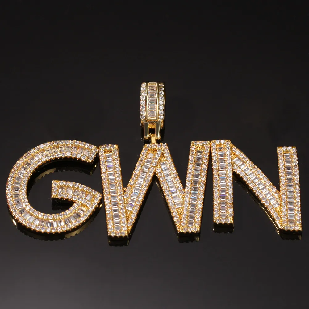 Nouveau collier pendentif personnalisé Bling Diamond A-Z Initial Letters Custom Name Iced Out CZ Zircon Gold Hip Hop Rapper_voghion.com
