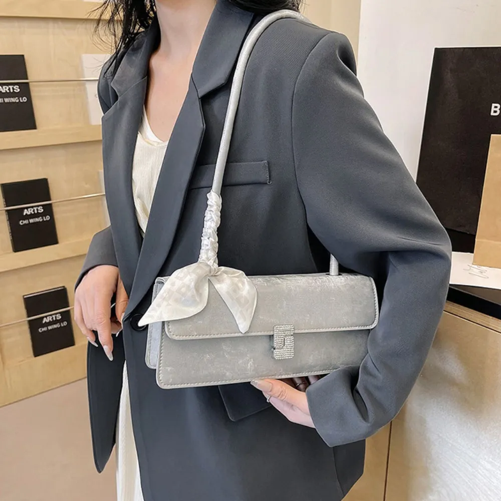 Retro Silk Scarf Lady Shoulder Underarm Casual Commuting Handbag Minimalist Business Women's Banquet Bag_voghion.com