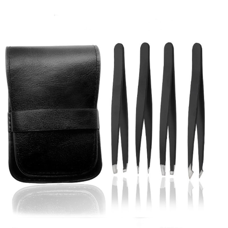 4pcs Fashion Brow Trimmer False Eyelash Clip Eyebrow Stainless Steel Tweezer with PU Bag Beauty Makeup Tools_voghion.com
