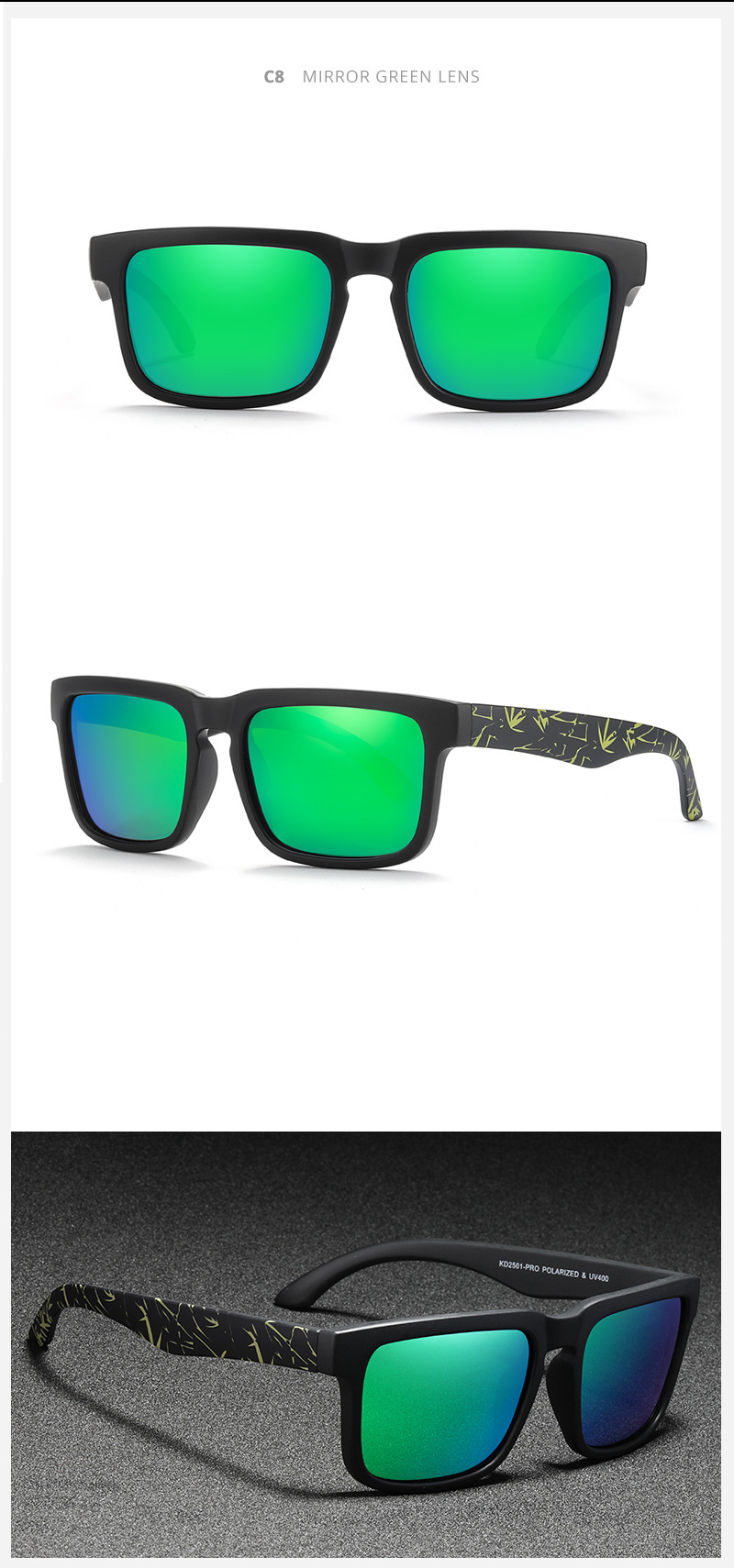 KDEAM Occhiali da sole polarizzati colorati con vera pellicola Occhiali da sole casual con scatola Occhiali alla moda colorati KD2501PRO_voghion.com