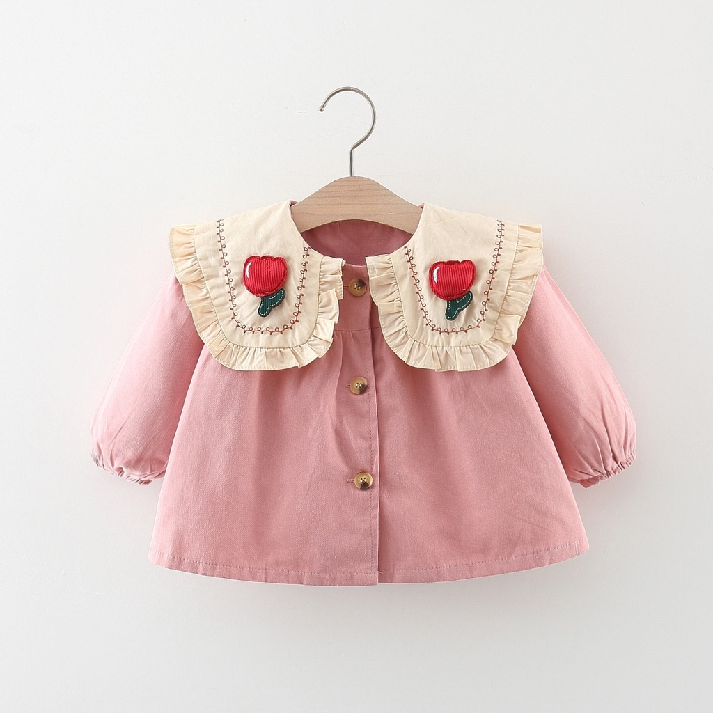 Baby Girl Windbreaker Flower Ruffled Doll Collar Coat Trendy Children's Clothing_voghion.com