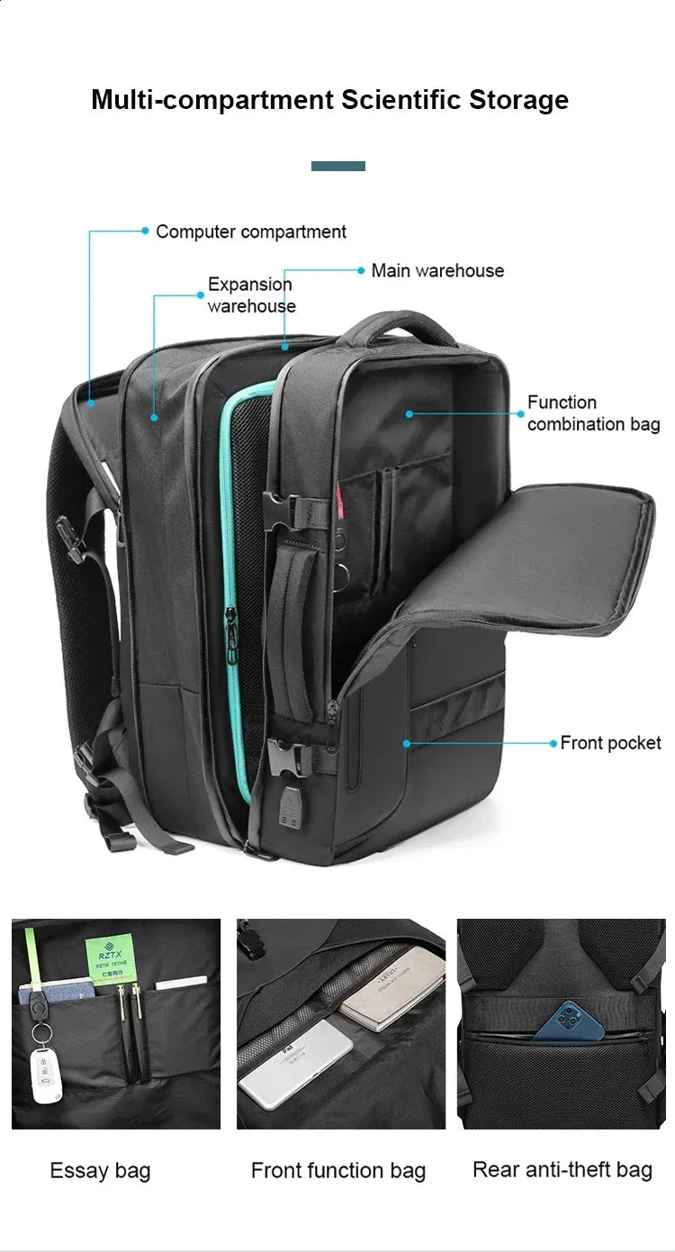 Airback Travel Men 16 inch Laptop Backpacks Vacuum Compression Expandable Business Back Pack School Backpack 240730_voghion.com