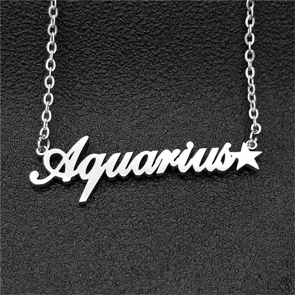 Lot de 10 colliers en acier inoxydable avec 12 constellations pour femme, pendentif signe astrologique, bijoux du zodiaque, ras du cou, étoile_voghion.com