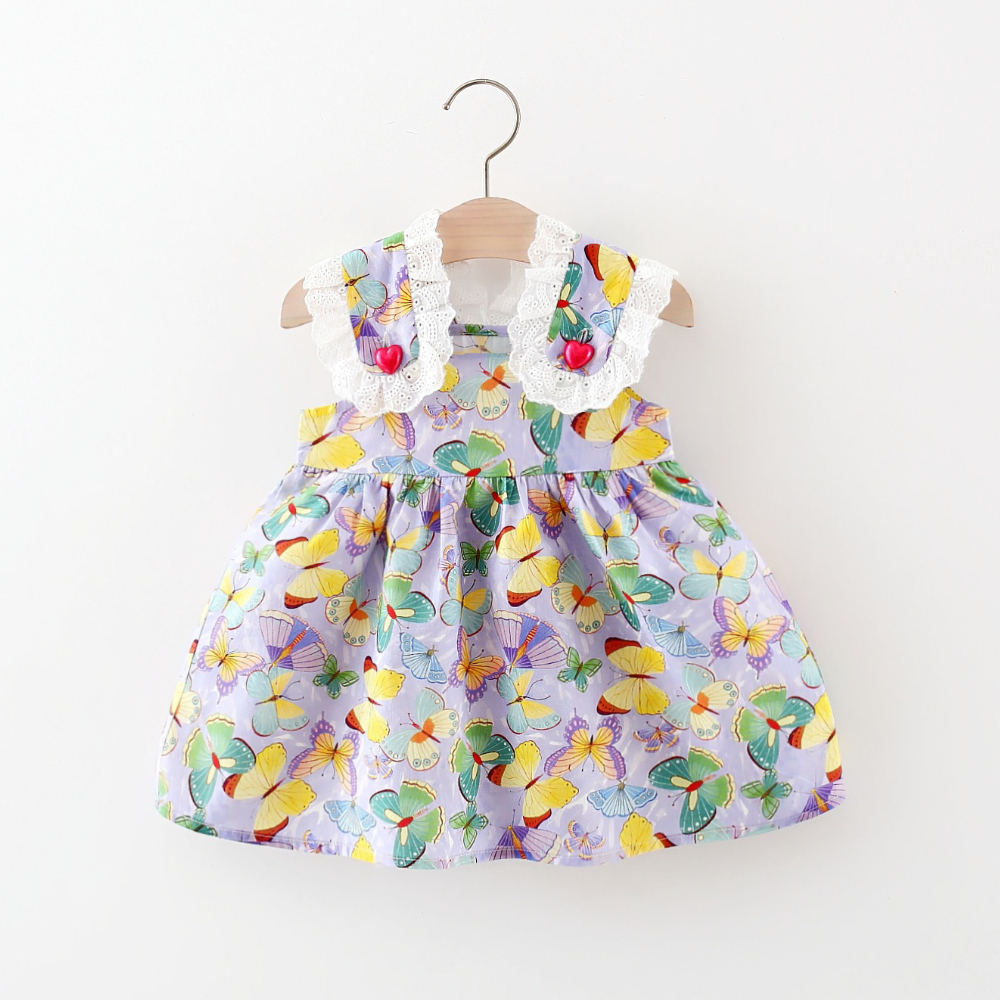 Vestito da neonata in cotone con stampa a farfalla in pizzo estivo_voghion.com