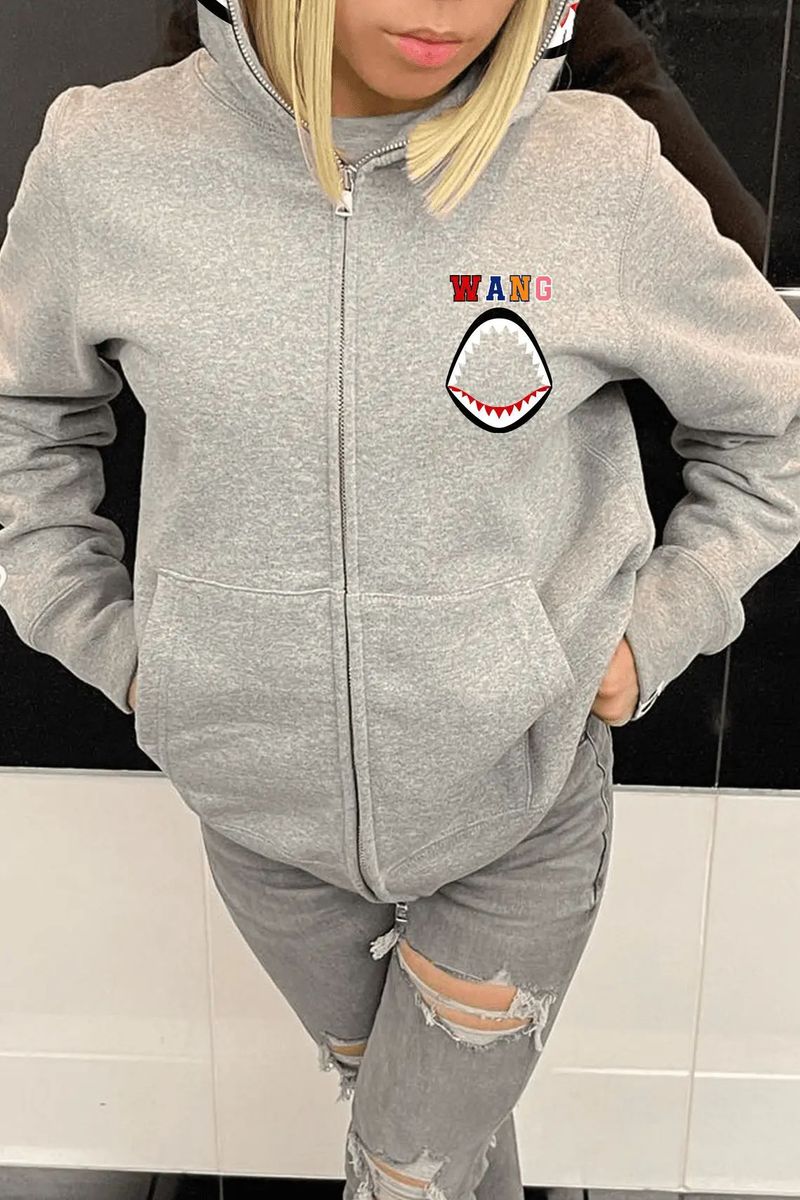 Trendy sweatshirt met haaienbekprint en zakken voor dames nu verkrijgbaar_voghion.com