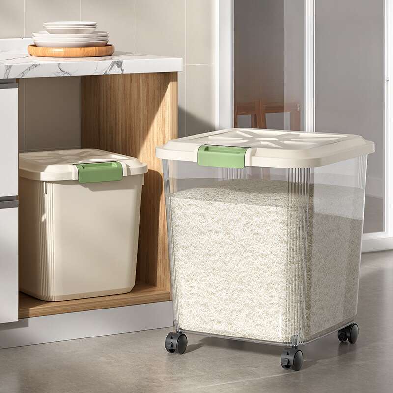 30 Household Bucket Insect And Moisture Resistant Kitchen, Sealed With Wheels, Food Grade 50 Pound Rice Flour Storage_voghion.com