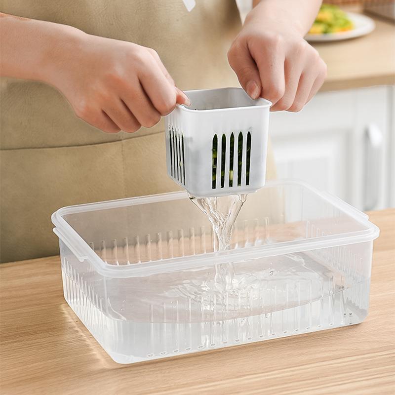 Kühlschrank-Aufbewahrungsbox mit 6 Fächern, Aufbewahrungsbox für Lebensmittel, Gemüse und Obst, Kühlschrank-Organizer, Abflusskorb, für Fleisch, Zwiebeln, Ingwer, transparentes Gemüsefach_voghion.com
