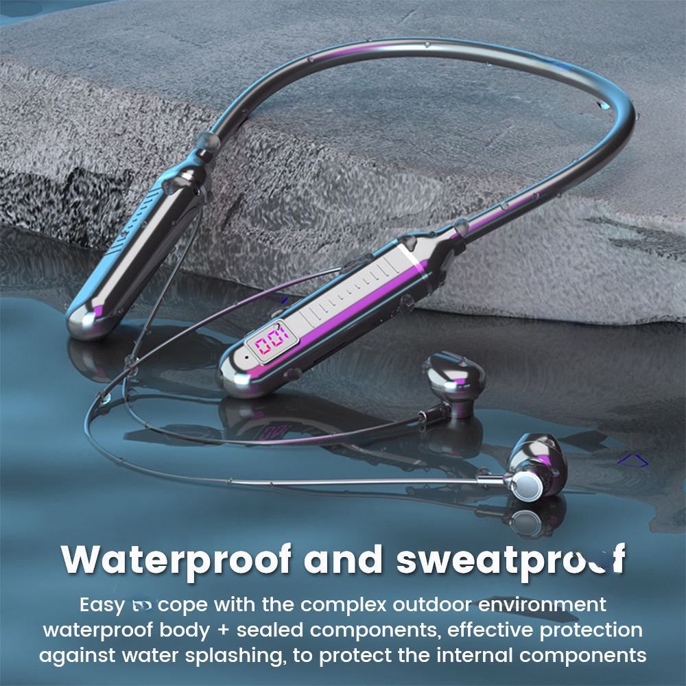 Auricolari wireless Bluetooth 5.3 Cuffie con archetto da collo Display a LED da gioco Cuffie HIFI Sport Auricolari TWS con microfono Scheda TF_voghion.com