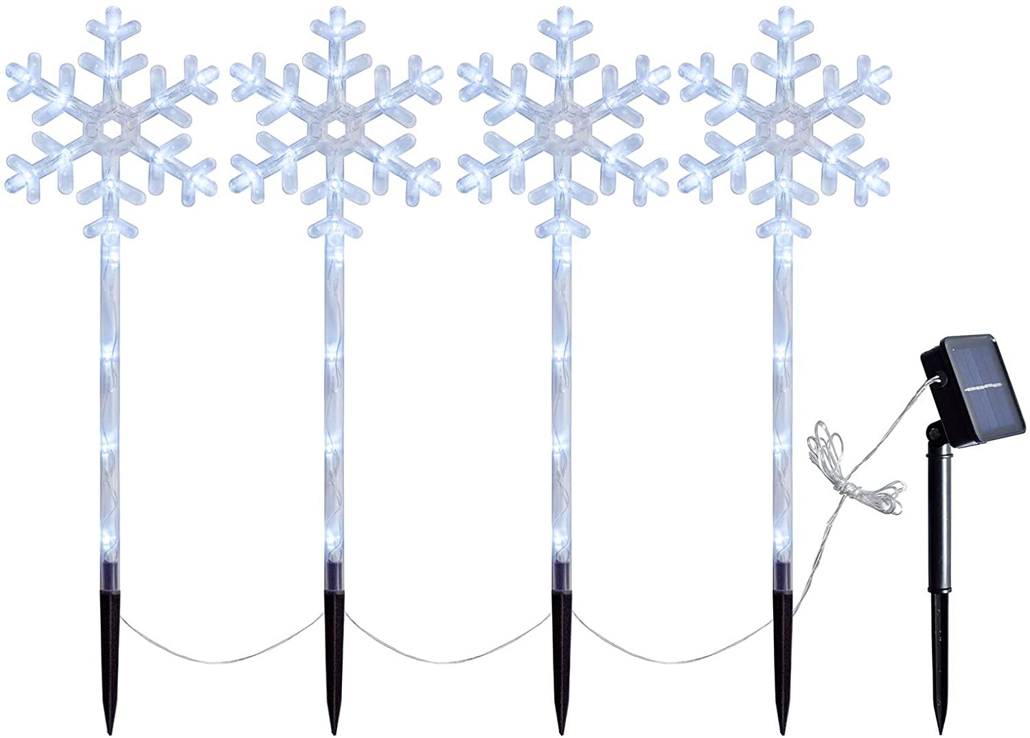 Weihnachts-Solar-Wegeleuchte für den Außenbereich, 4er-Pack, Solar-Schneeflocken-Pfahllicht, wasserdicht, für Wege, Hof, Rasen, Garten, Landschaftsdekor_voghion.com