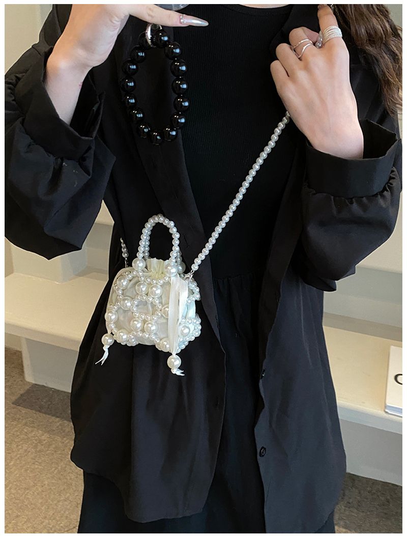 For Women Pearl Handbag Beaded Crossbody Fashion Light Mobile Phone Bucket Shoulder Bag_voghion.com