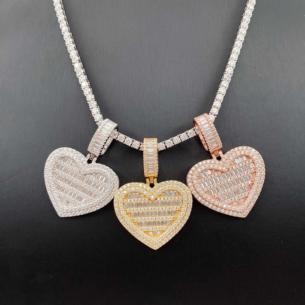 Collana con catena a cuore in argento Sterling con adorabile baguette e moissanite, gioielli di moda chic_voghion.com