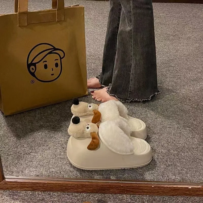 Cartoon Hond Afneembare Waterdichte Winter Leuke Warme Katoenen Pantoffels voor Vrouwen_voghion.com