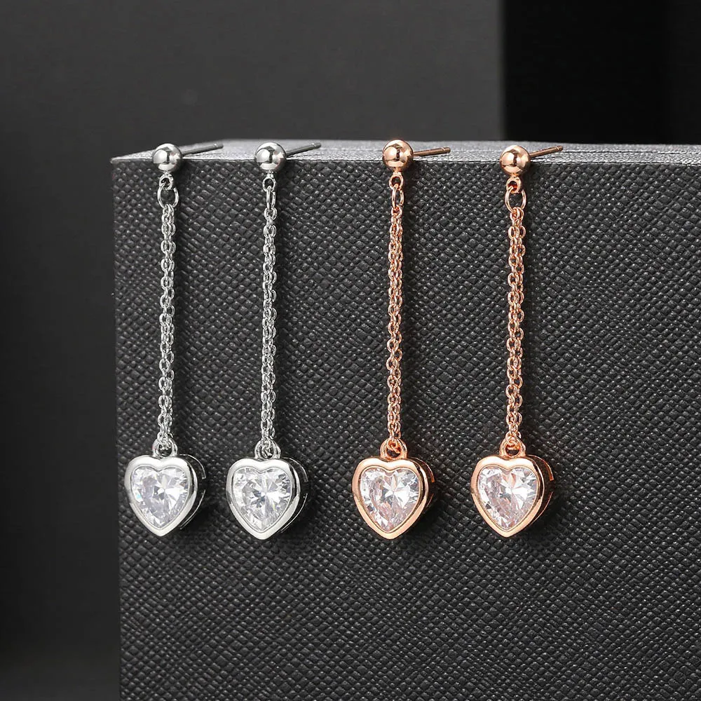 Collana e orecchini con ciondolo a forma di cuore minimalista in zircone per donna, set di gioielli di fidanzamento placcati in oro_voghion.com