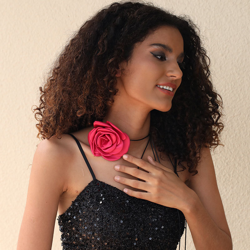 Handmade Fabric Flower Strap Necklace Sexy and Pure Desire Korean Wax Neckchain Choker Collar for Women_voghion.com