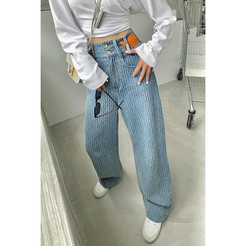 Damen-Herbsthose mit hoher Taille, schmaler, lässiger, gewebter, bodenlanger, langer Hose mit weitem Bein_voghion.com