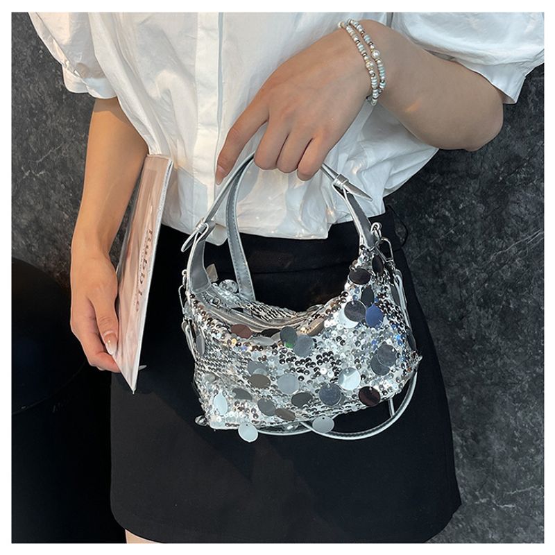 Modische kleine quadratische Tasche Damen im neuen ausländischen Stil 2024 mit Pailletten, Knödeltasche, vielseitige_voghion.com