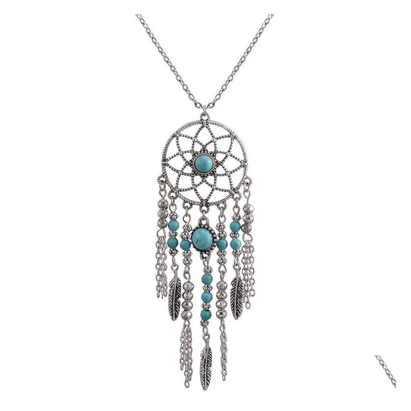 Collane acchiappasogni, ciondolo turchese acchiappasogni, collana a catena lunga, gioielli Bohemia Drop Delivery Nec Dhor3_voghion.com