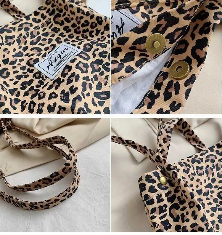 Sac à main en toile imprimé léopard pour femme, mode coréenne décontractée, nouveau sac de shopping, sac à main imprimé pour étudiant, Bolsa Mujer Y241026_voghion.com
