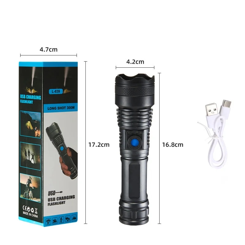 Lampe torche LED DIDI puissante, rechargeable, étanche, avec zoom, ultra-lumineuse, tactique et domestique._voghion.com