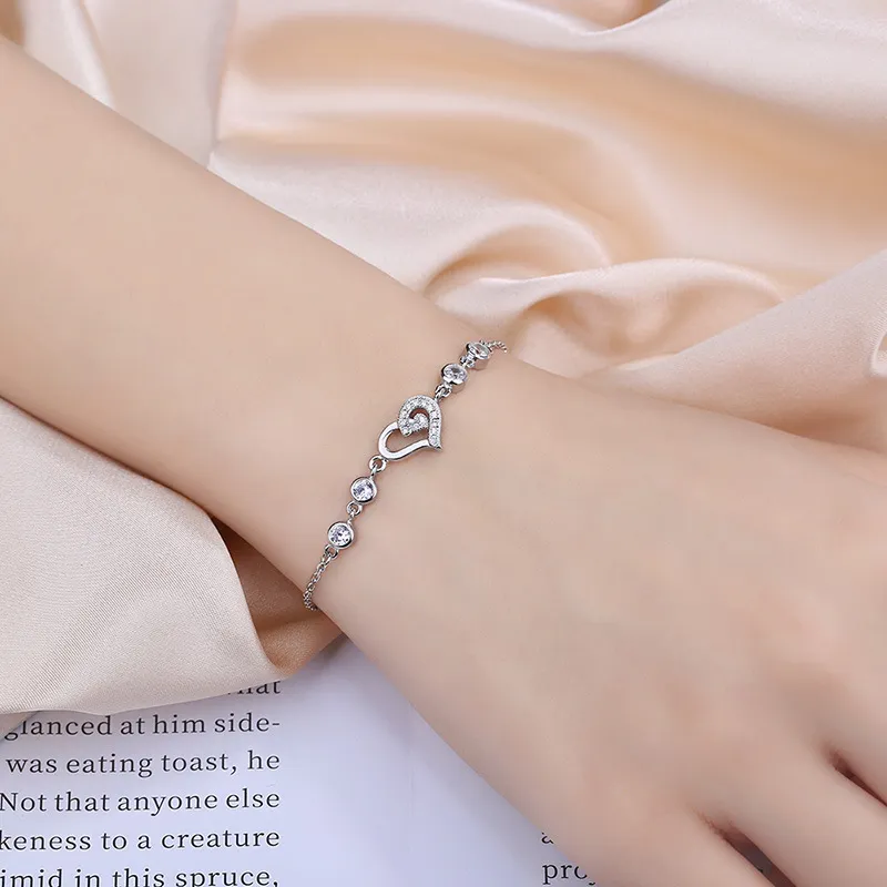 Corea Moda Nuovo Sterg Braccialetto Coreano Amore Cuore a forma di Argento Gioielli Regalo di Compleanno Fabbrica all'ingrosso_voghion.com