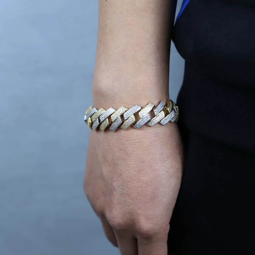 Cuban Link Chain Necklace And Bracelet Set For Men 19mm Iced Out_voghion.com