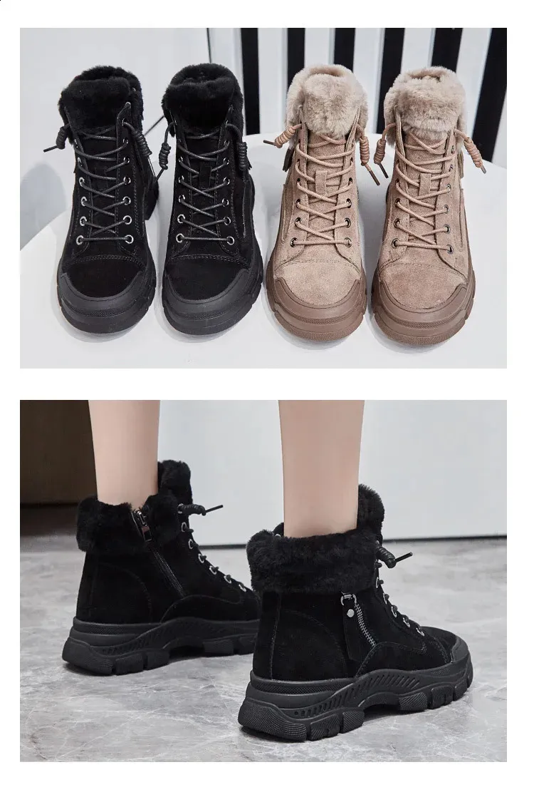 Damen Schneestiefel Leder Gefütterte Winterstiefel Wildleder_voghion.com