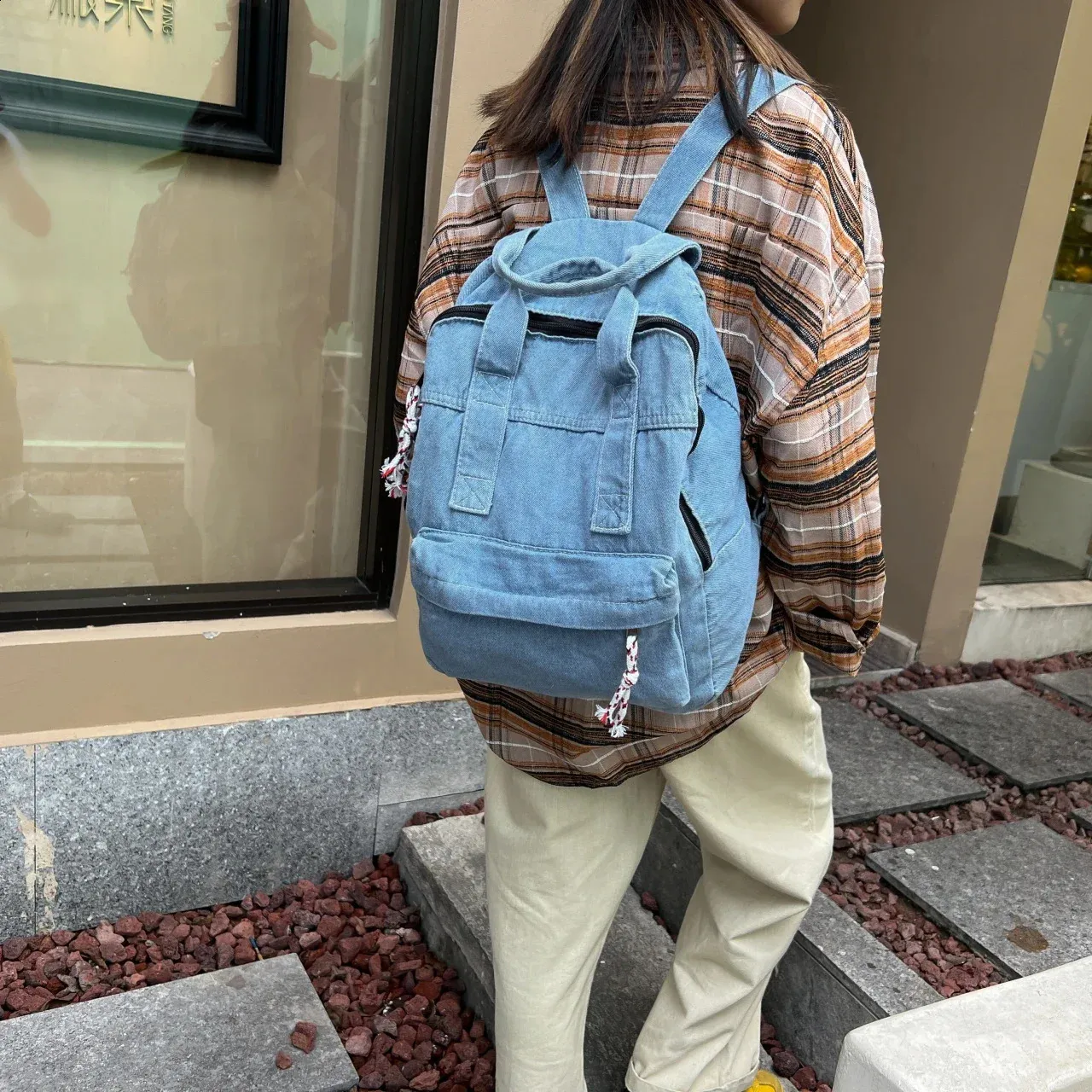 Retro Denim Womens Backpack Canvas Shoulders Bag College Knapsack Big Packbag Travel Rucksack Student Jeans Mochila Y2K_voghion.com