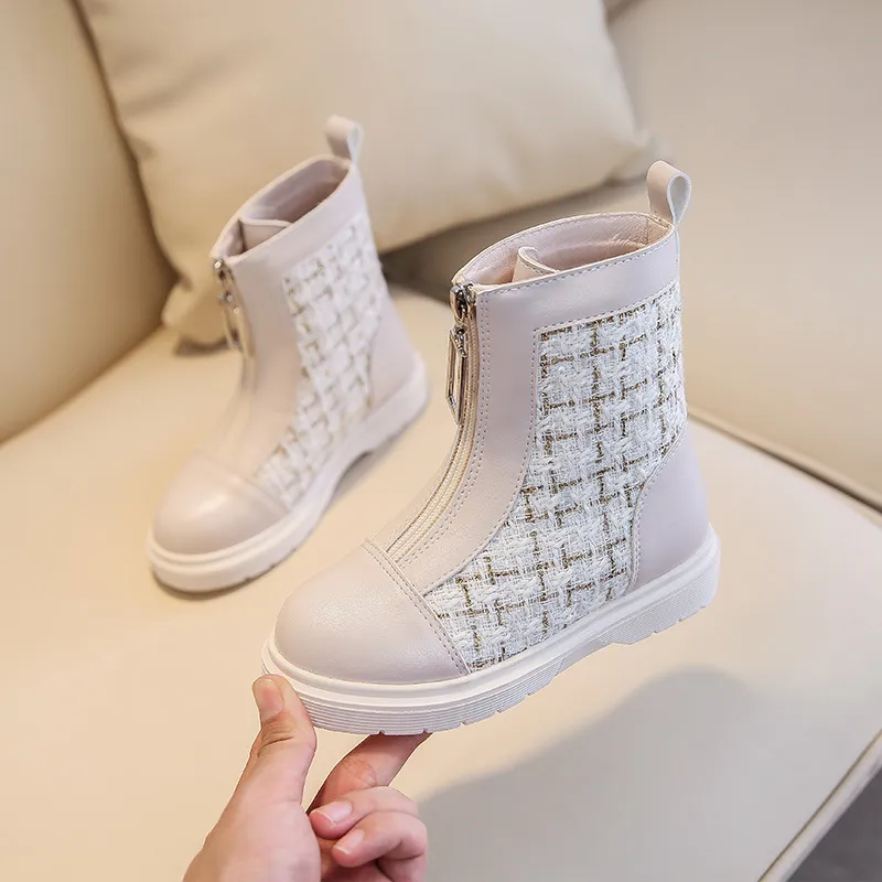 Bottes courtes à fermeture éclair pour filles, chaussures d'hiver tendance pour tout-petits, princesse douce, Happysteps, tailles US6C-US4Y_voghion.com