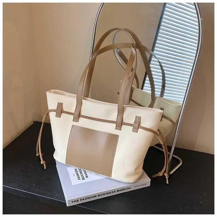 Women's Shoulder Bag Tote Bag Contrast Canvas Pu Large Capacity_voghion.com