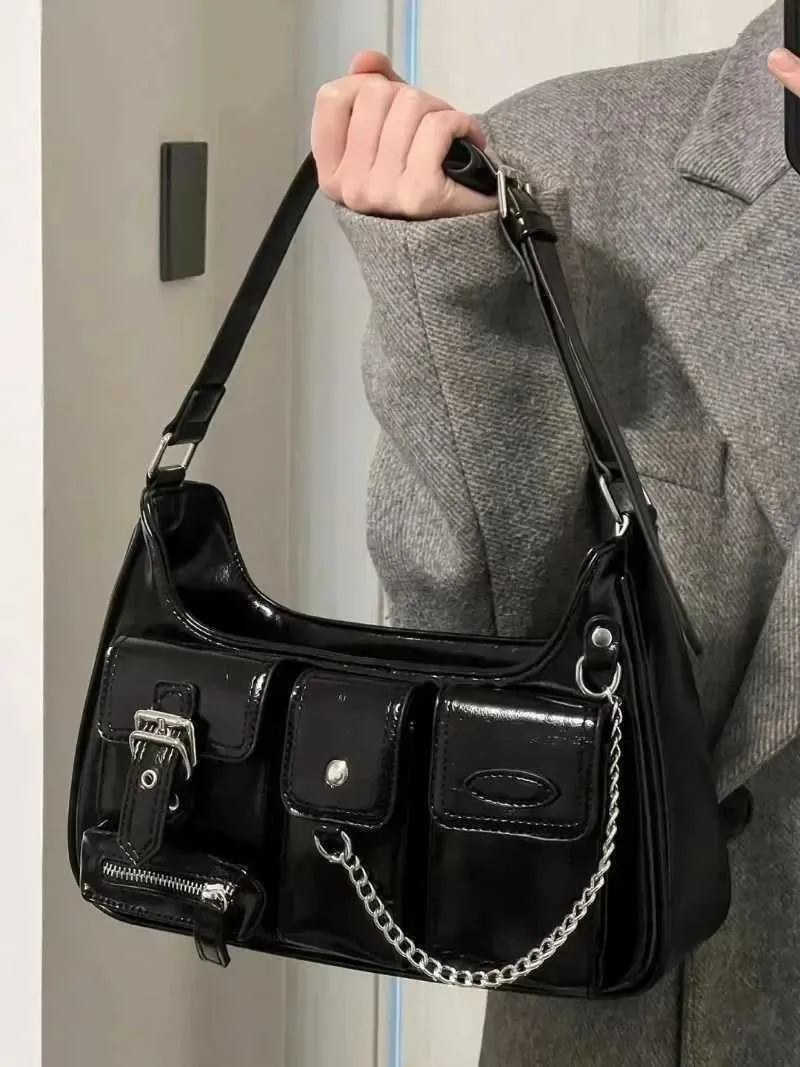 Richme Punk Bolso Mujer Fi 2024 trend new design chain cross body shoe Haruku Y2k PU personalized womens bag Y241026_voghion.com