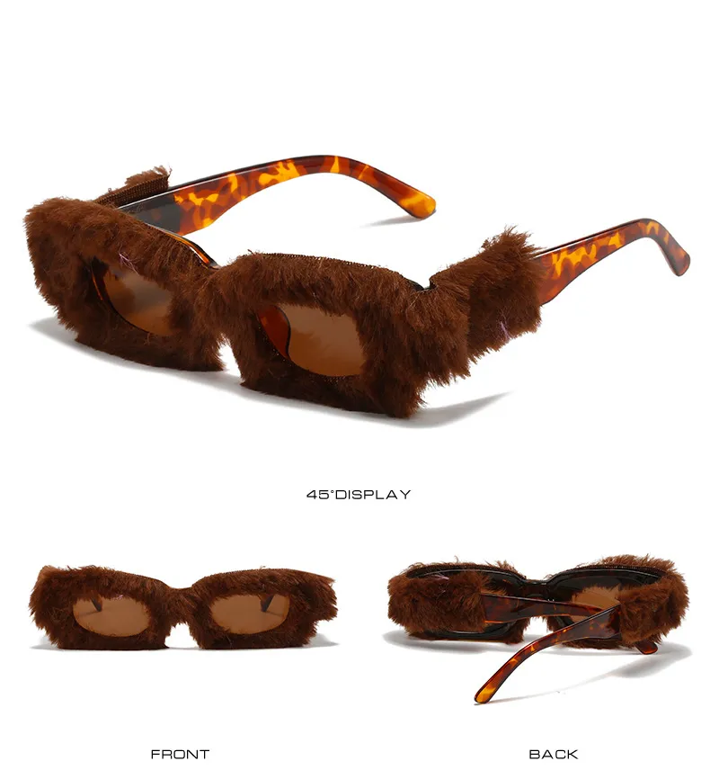 Furry Rectangle Sunglasses For Women Trendy Stylish Winter Shades_voghion.com