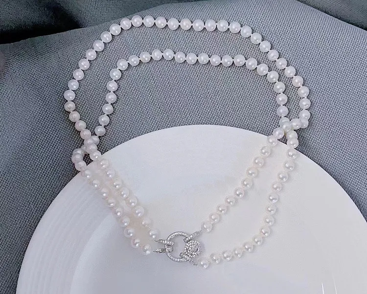 Colar de pérolas de água doce naturais corrente de camisola_voghion.com