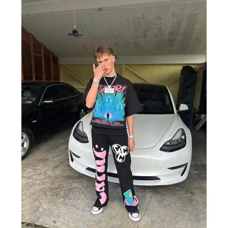 Project Capri Flared Sweatpants Herren Lässige Trompetenspleiß-Sporthose für Herren und Damen mit Kordelzug Jogger Sweatpants_voghion.com