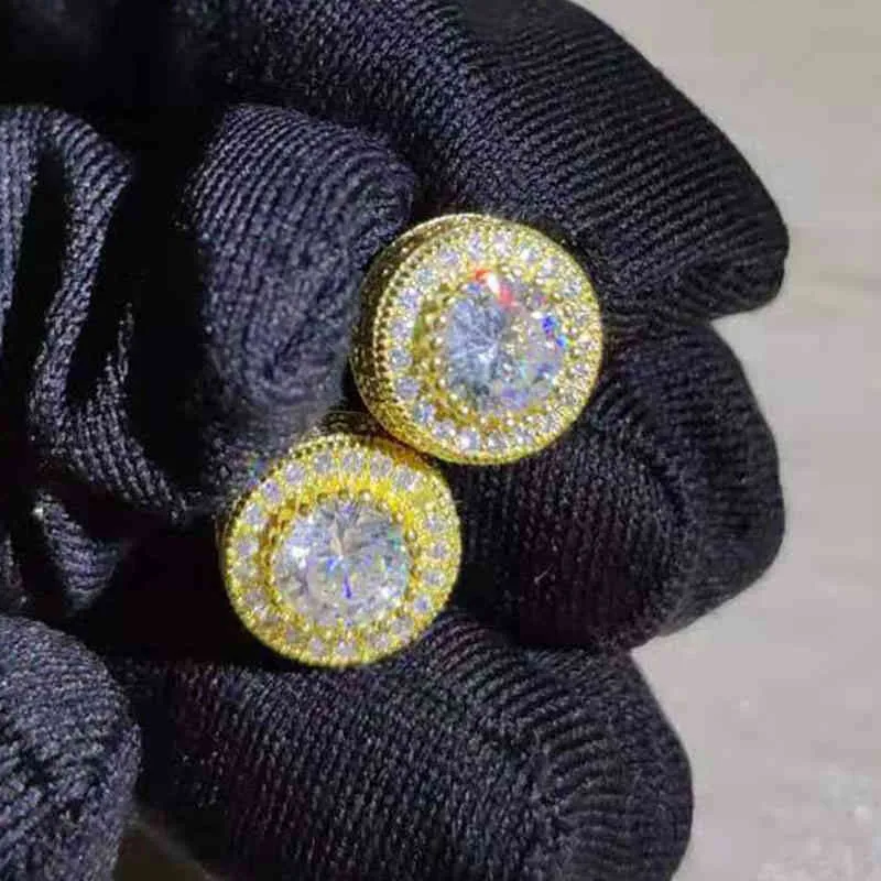 Hip Hop Micro Pave Round White Zircon Stud Earrings For Men Women Rock Style Gold Bling Fashion Z4t328_voghion.com