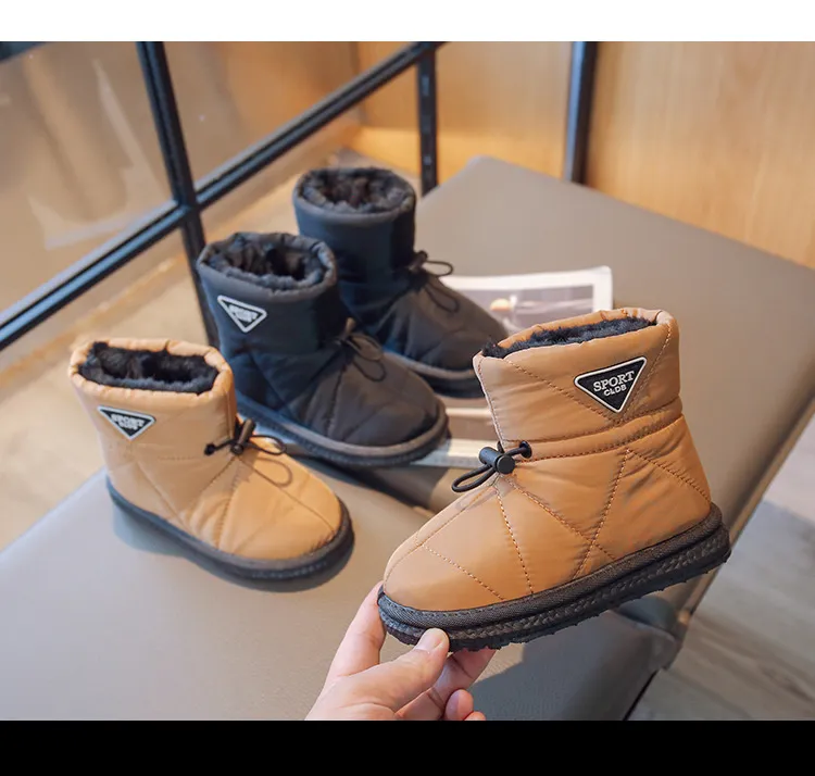 Winter Kids Snow Thick Fur Morden Sewing Elastic Band Children Youth Flat Black Brown Non-slip Cutefeet Warm Boys Girls_voghion.com