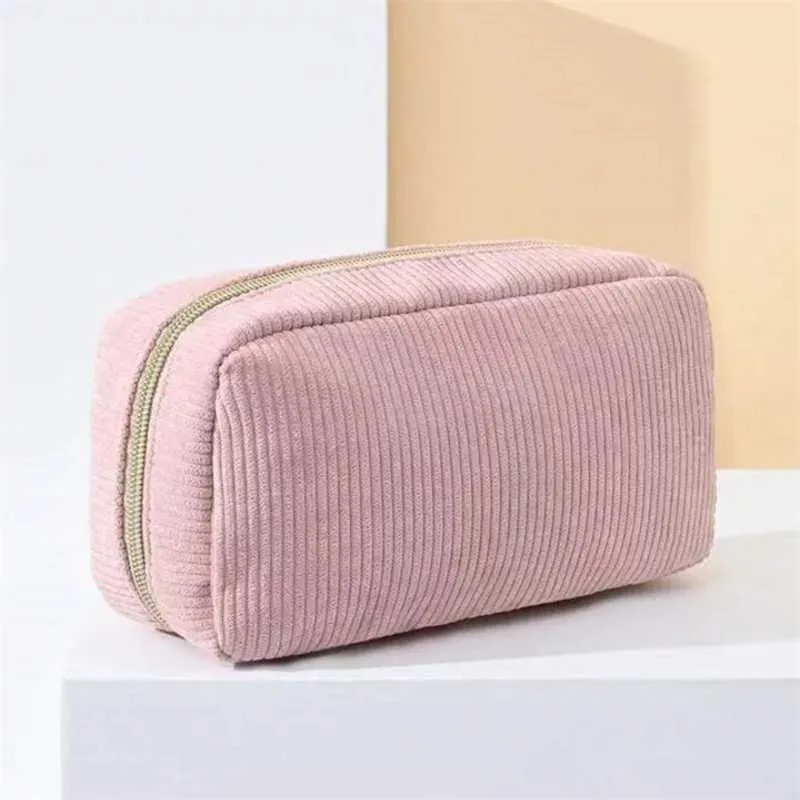 Womens Corduroy solid color makeup travel portable face wash storage bag organizer wallet Y241023_voghion.com
