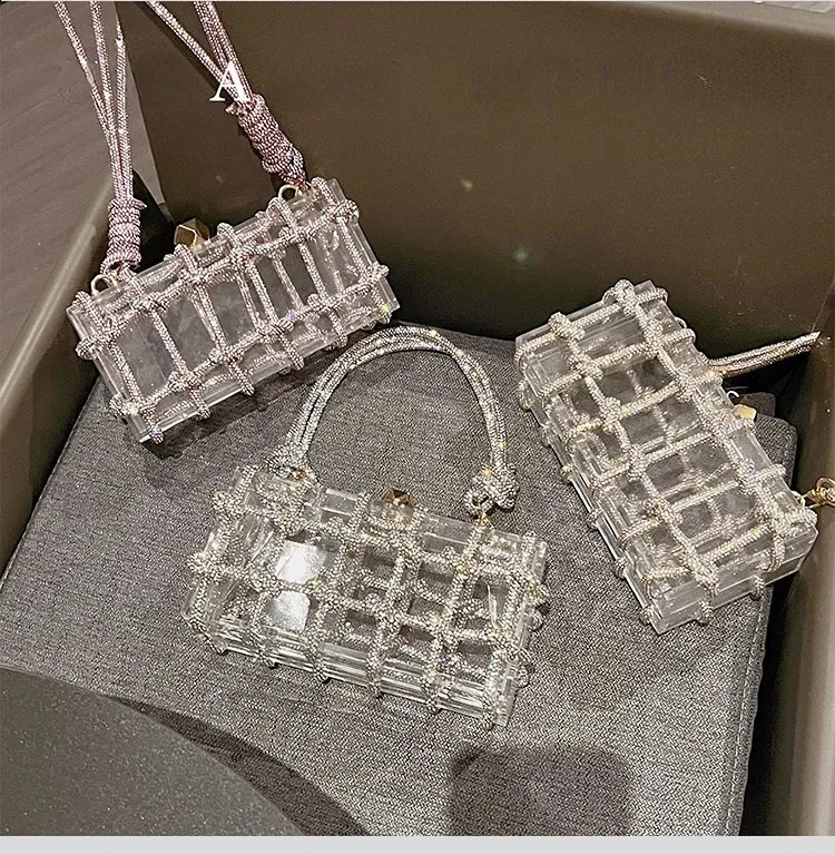 Dia átlátszó akril dobozos esti kuplungtáskák női butik szőtt csomózott kötél rhie pénztárcák és kézitáskák esküvői parti_voghion.com