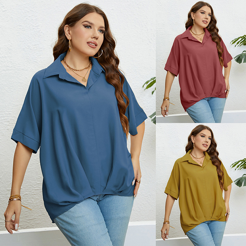 Topuri pentru femei, cu decolteu în V, slim fit și mâneci în cinci puncte, mărimi mari_voghion.com