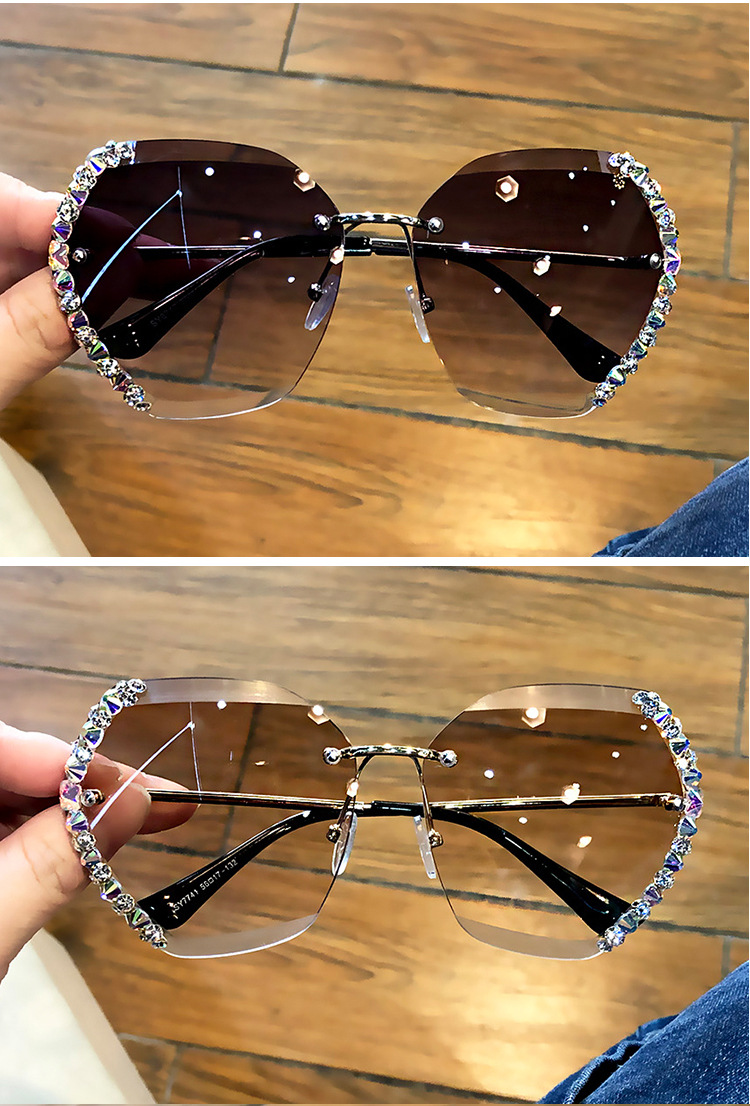 Women's Frameless Diamond Sunglasses With Uv Protection Elegant_voghion.com